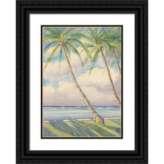 John Ireland Howe Downes 18x24 Black Ornate Framed Double Matted Museum Art Print Titled: Coconut Palms, Honolulu