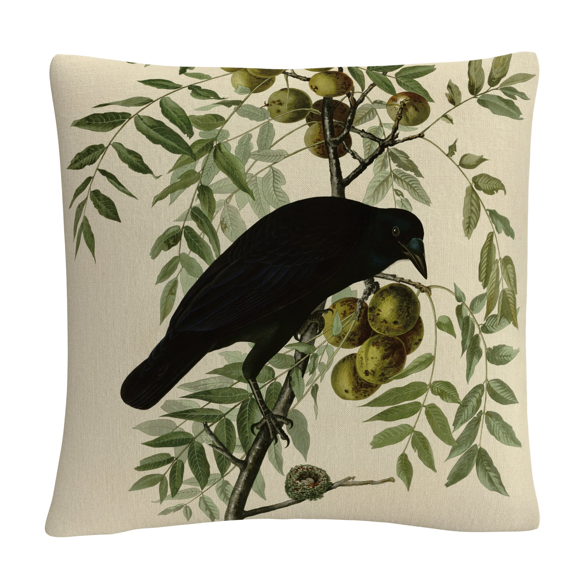 John James Audubon American Crow Beige Polyester Throw Pillow