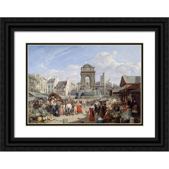 John James Chalon 24x18 Black Ornate Framed Double Matted Museum Art Print Titled: The Market and the Innocent Fountain (1822)