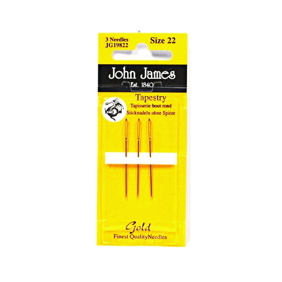 John James Cross Stitch Tapestry Gold Needles Size 22 3ct