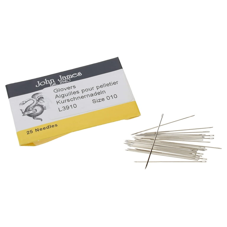 John James Glovers Needles, Size #10, 32.5mm in Length and 0.53mm in  Diameter, Pack of 25, Triangular Point, Ideal to Pass Through Tougher  Materials Such as Leather, Suede, Vinyl and Soft Plastics 