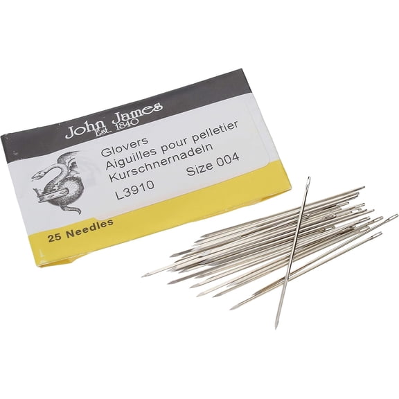 John James Glovers Needles - Size #4, 40mm in Length and 0.76mm in Diameter, Pack of 25, Triangular Point, Ideal to Pass Through Tougher Materials Such as Leather, Suede, Vinyl and Soft Plastics