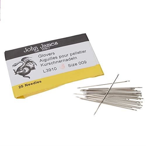 John James Glovers Needles, Size #9, 34mm in Length and 0.61mm in Diameter, Pack of 25, Triangular Point, Ideal to Pass Through Tougher Materials Such as Leather, Suede, Vinyl and Soft Plastics
