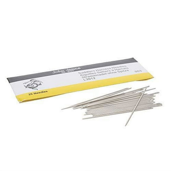 John James Saddlers Harness Needles, Size 003, 54mm in Length and 1.02mm in Diameter, Pack of 25, Large, Rounded Point, Use for All Hand Stitched Leather Craft Work and Harness/Saddle Repairs