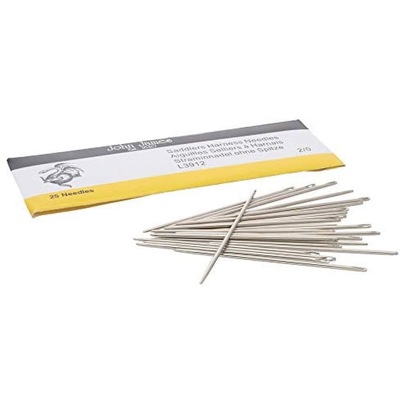 John James Saddlers Harness Needles, Size 17 2/0, 59.5mm in Length and 1.42mm in Diameter, Pack of 25, Large, Rounded Point, Use for All Hand Stitched Leather Craft Work and Harness/Saddle Repairs