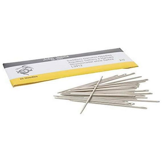 John James Saddlers Harness Needles, Size 17 2/0, 59.5mm in Length and 1.42mm in Diameter, Pack of 25, Large, Rounded Point, Use for All Hand Stitched Leather Craft Work and Harness/Saddle Repairs