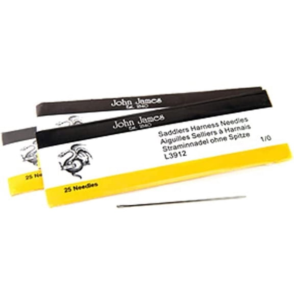 John James Saddlers Harness Needles, Size 18 1/0, 57.5mm in Length and 1.09mm in Diameter, Pack of 25, Large, Rounded Point, Use for All Hand Stitched Leather Craft Work and Harness/Saddle Repairs