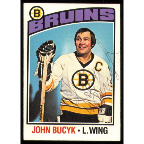 John Johnny Bucyk Autographed 1976-77 Topps Card #95 Boston Bruins SKU #255317
