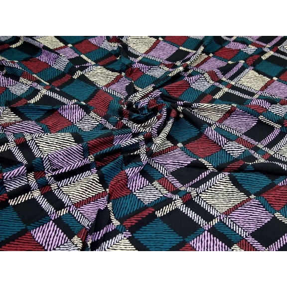 John Kaldor Fernando Viscose Challis Fabric, Lilac Check Print for Dressmaking, 60" Wide, By the Yard