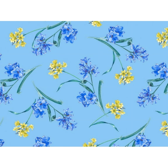 John Kaldor Floral Print Chiffon Dress Fabric Cornflower Blue - per yard