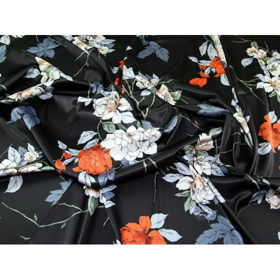 John Kaldor Santa Cruz Stretch Woven Satin Fabric Orange & Black - per yard