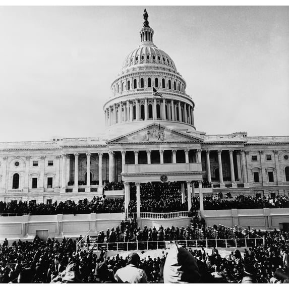 John Kennedy Is Sworn In As 35Th President Of The United States. View Of The East Front Of The Capitol From The Press