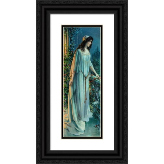 John Knowles Hare 9x18 Black Ornate Wood Framed Double Matted Museum Art Print Titled - Overlooking the Garden (1910)