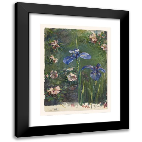 John La Farge 12x14 Black Modern Framed Museum Art Print Titled - Wild Roses and Irises (1887)