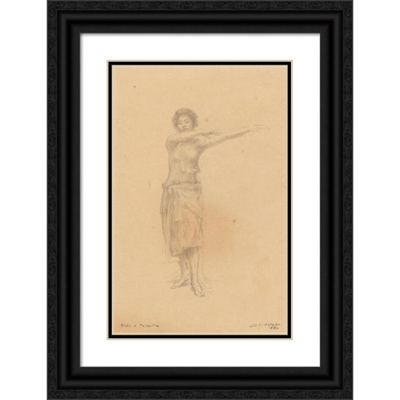 John La Farge 17x24 Black Ornate Framed Double Matted Museum Art Print Titled: Taupo Dancing the Standing Siva, Samoa (1890)