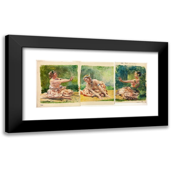 John La Farge 24x13 Black Modern Framed Museum Art Print Titled - Siva Dance; Triptych of Seated Single Figures (1890-91)
