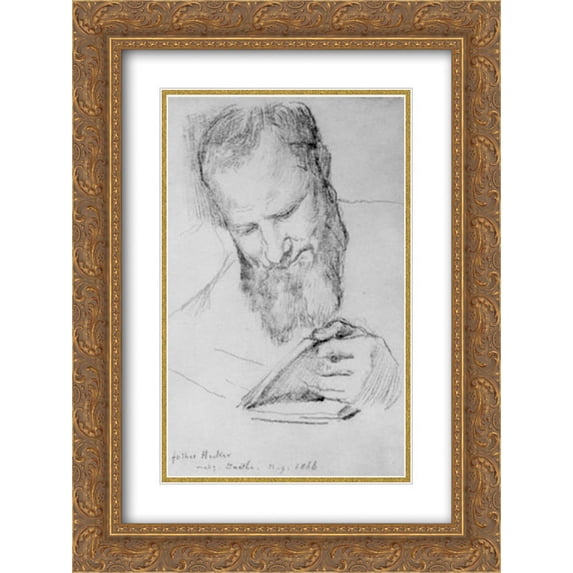 John LaFarge 2x Matted 18x24 Gold Ornate Framed Art Print 'Father Hecker Reading Goethe'