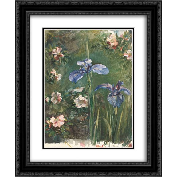John LaFarge 2x Matted 20x24 Black Ornate Framed Art Print 'Wild Roses and Irises'