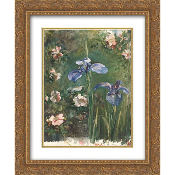 John LaFarge 2x Matted 20x24 Gold Ornate Framed Art Print 'Wild Roses and Irises'