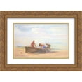 thumbnail image 1 of John LaFarge 2x Matted 24x18 Gold Ornate Framed Art Print 'Women drawing up a Canoe', 1 of 2