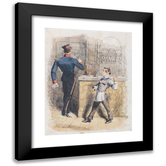 John Leech 12x14 Black Modern Framed Museum Art Print Titled - Pot Valiant; Scene in a Tap-Room