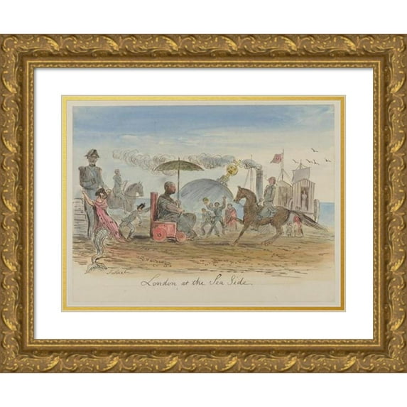 John Leech 18x14 Gold Ornate Wood Frame and Double Matted Museum Art Print Titled - London at the Sea Side (1830-64)