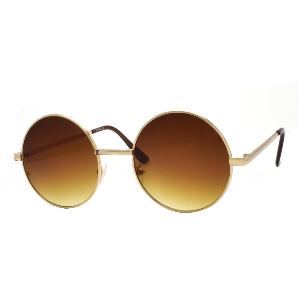 Round Sunglasses Brown Metal Frame Brown Lens Vintage High Tek 