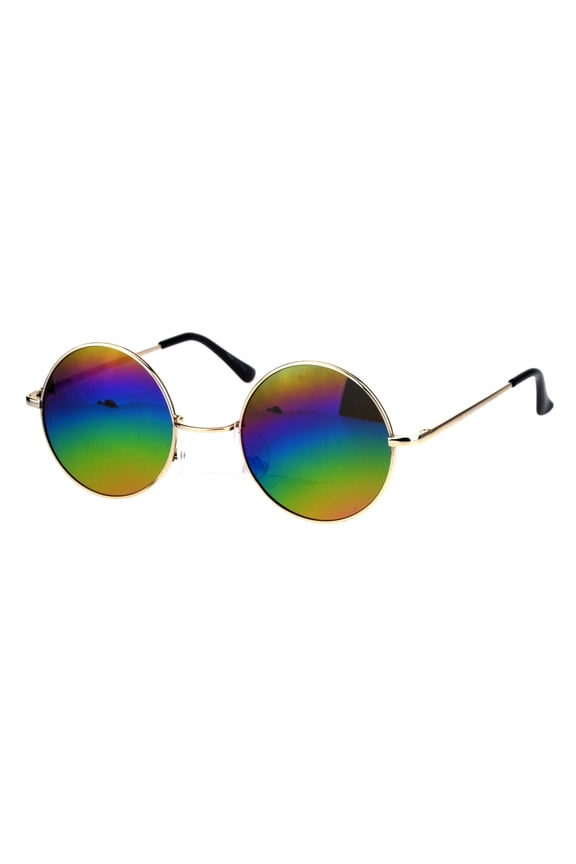 John Lennon Circle Lens mirrored Mirror Lens Wire Rim Round Sunglasses Gold Rainbow