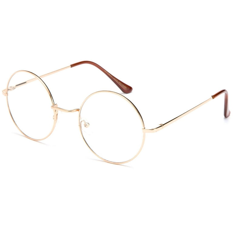 Glassic Hippy 60 s Vintage Retro Circle Round Sunglasses Clear Lens Eye Glasses Slim Metal Full rim with Comfortable Metal Spring Temple Walmart
