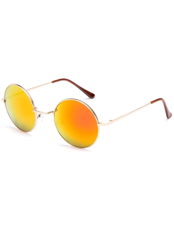 Glassic Hippy 60's Vintage Retro Circle Round Sunglasses & Clear Lens Eye Glasses, Slim Metal Full-rim with Comfortable Metal Spring Temple