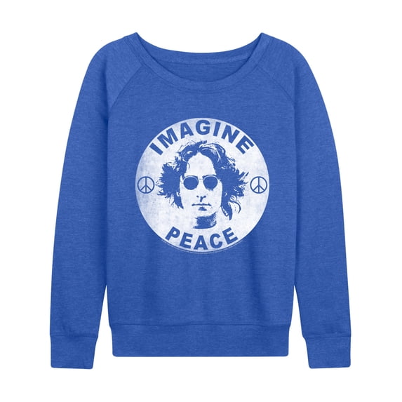 John Lennon - Lennon Imagine Peace Women's Lightweight French Terry Wide Neck Long Sleeve Graphic Shirt