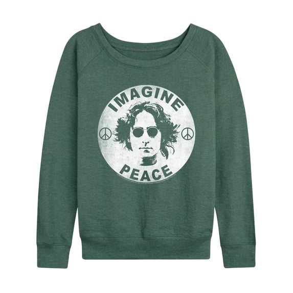 John Lennon - Lennon Imagine Peace Women's Lightweight French Terry Wide Neck Long Sleeve Graphic Shirt