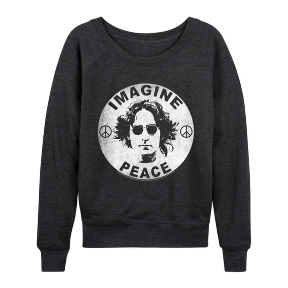 John Lennon - Lennon Imagine Peace Women's Lightweight French Terry Wide Neck Long Sleeve Graphic Shirt