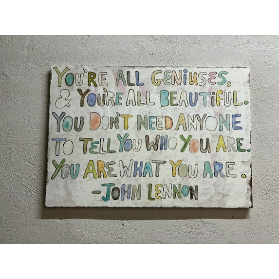 John Lennon Quotes Wall Decor, Workplace Wall Decor, Motivational Printed, Success Printed, You're All Geniuses Poster, Canvas Wall Decor - White Framed