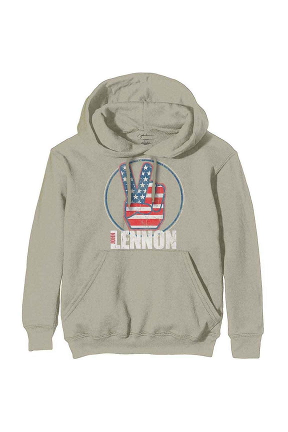 John Lennon Unisex Pullover Hoodie Sweatshirt Peace Fingers US Flag (Small)