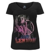 John Lennon Womens Pink Peace Guitar V-Neck Tee T-Shirt Black ZRJL1016 S