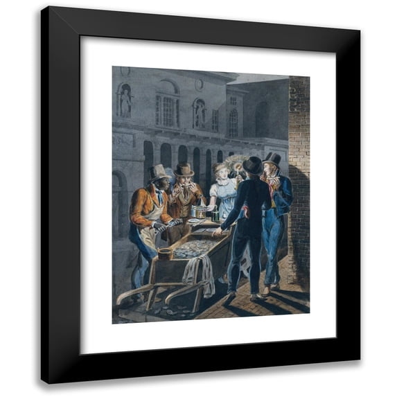 John Lewis Krimmel 19x24 Black Modern Framed Museum Art Print Titled - Nightlife in Philadelphia-An Oyster Barrow in Front of the Chestnut Street Theater (1811-Ca. 1813)
