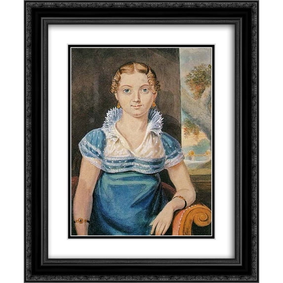 John Lewis Krimmel 2x Matted 20x24 Black Ornate Framed Art Print 'Young Girl With A Blue Dress'