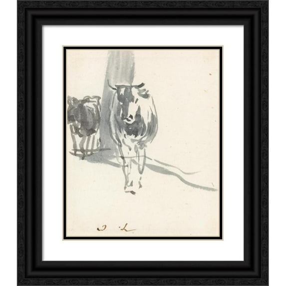 John Linnell 12x14 Black Ornate Wood Framed Double Matted Museum Art Print Titled: Two Cows