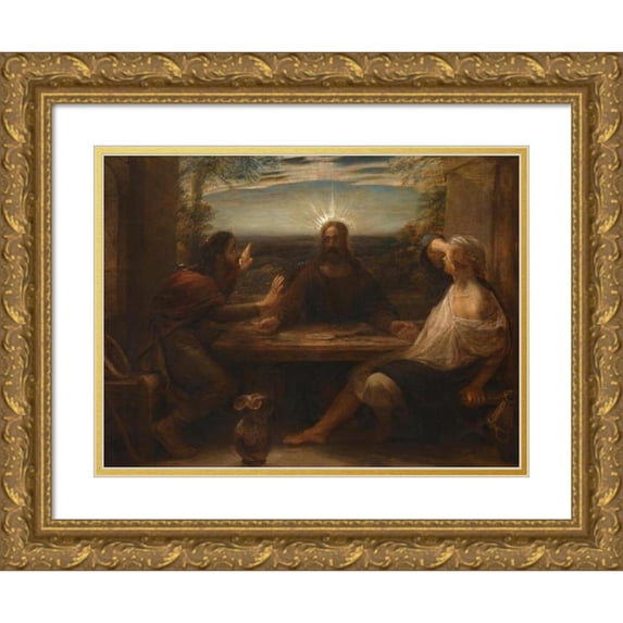 John Linnell 18x15 Gold Ornate Wood Frame and Double Matted Museum Art Print Titled - The Supper at Emmaus (1843)