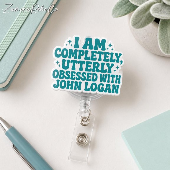 John Logan Badge Reel, Bookish Sports Romance Retractable ID Holder, Gift For Romance Readers