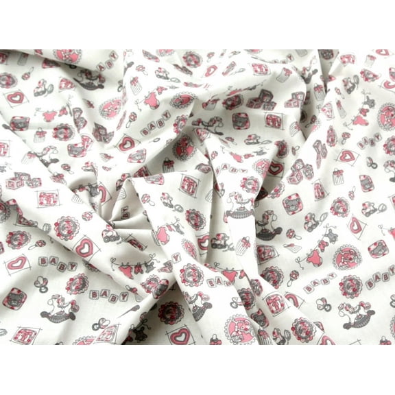 John Louden 100% Cotton Poplin Fabric White & Pink - per yard