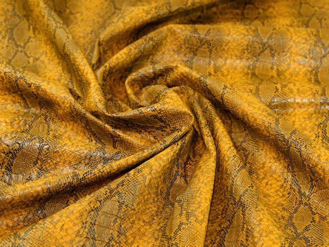 John Louden Snakeskin Faux Leather Fabric Gold - per yard