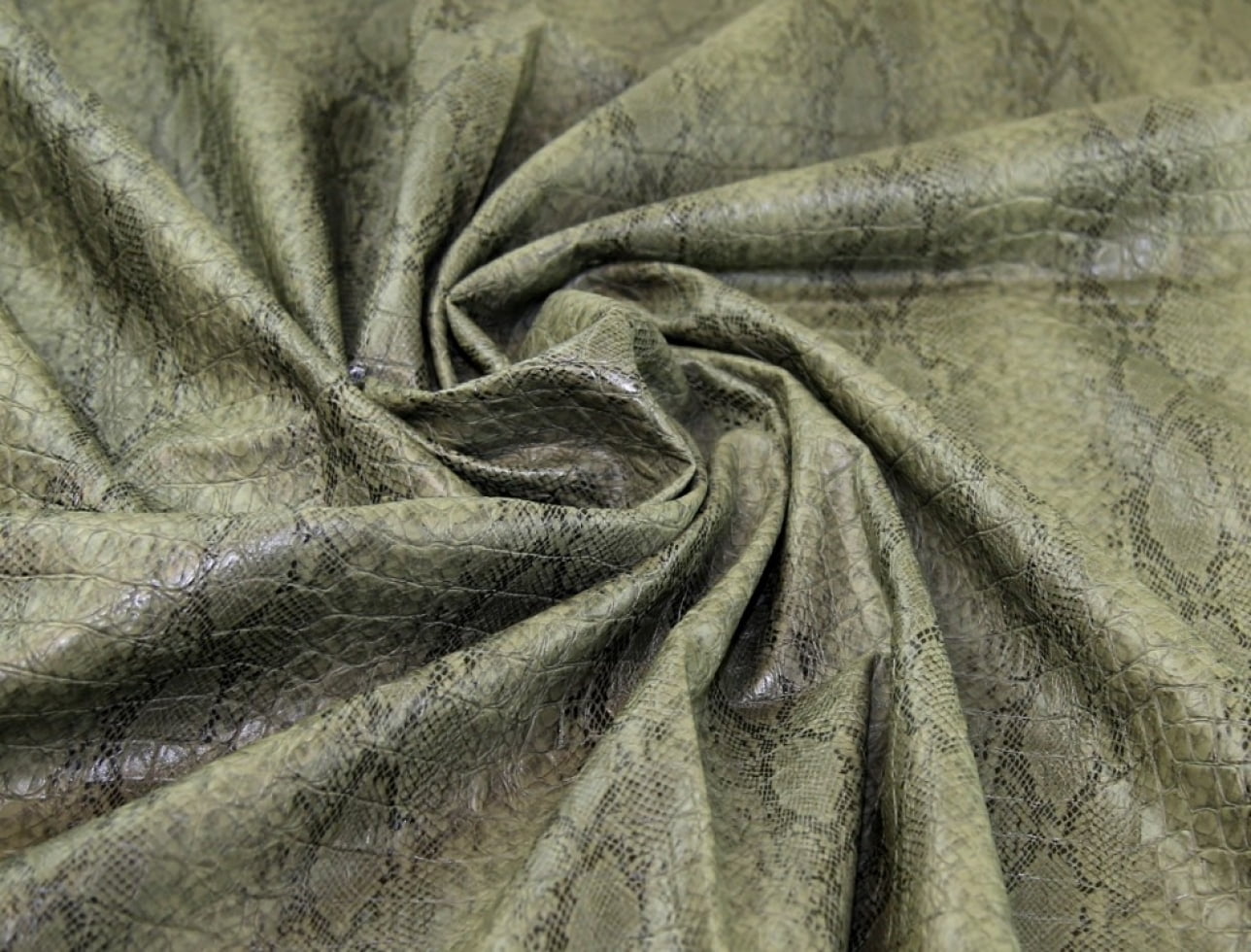 John Louden Snakeskin Faux Leather Fabric Khaki - per yard