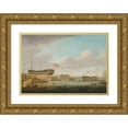 thumbnail image 1 of John Lynn 18x14 Gold Ornate Wood Frame and Double Matted Museum Art Print Titled - Launching Day at the East India Dock, Blackwall on the Thames, 1 of 4