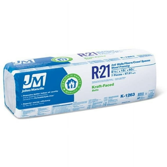 John Manville 90005461 R21 15 x 93 in. Kraft Faced Batt Insulation