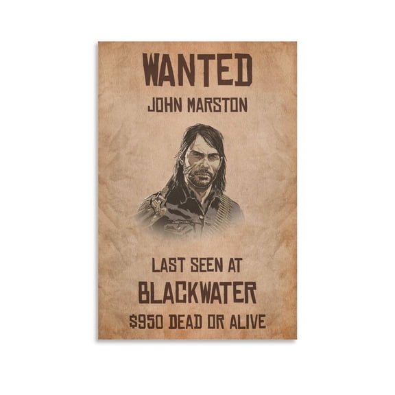 John Marston Wanted Poster Picture Print Canvas Poster Wall Paint Art Posters Decor Modern Home Artworks Gift 12x18inch(30x45cm)