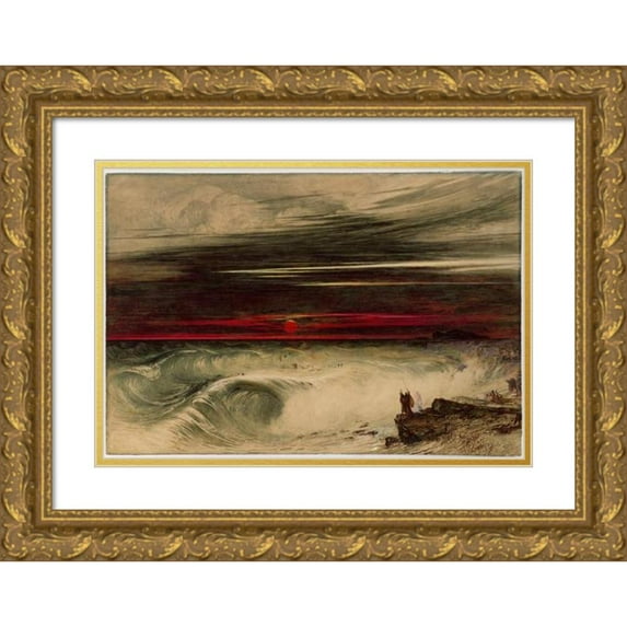 John Martin 14x11 Gold Ornate Wood Frame and Double Matted Museum Art Print Titled - The Destruction of Pharaoh's Host (1836)