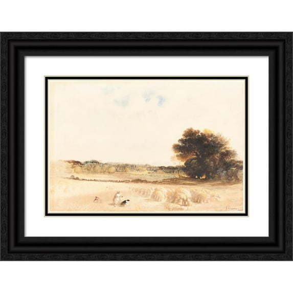 John Martin 18x13 Black Ornate Wood Framed Double Matted Museum Art Print Titled - Gleaners in the Wheat Field (1847)