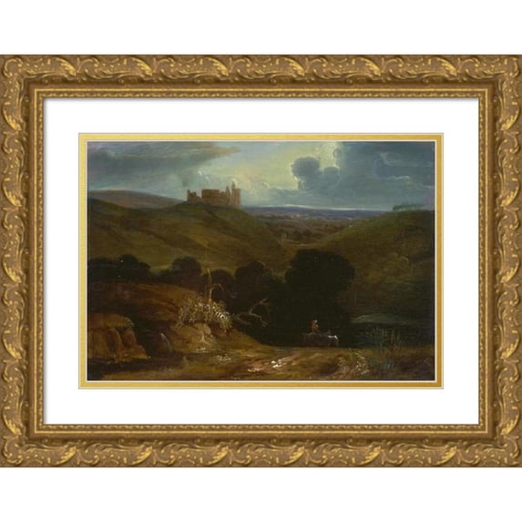 John Martin 18x14 Gold Ornate Wood Frame and Double Matted Museum Art Print Titled - Landscape with a Castle (1815 - 1820)